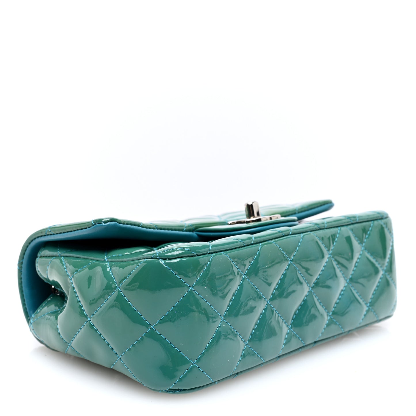 Patent Calfskin Quilted Mini Rectangular Flap Green