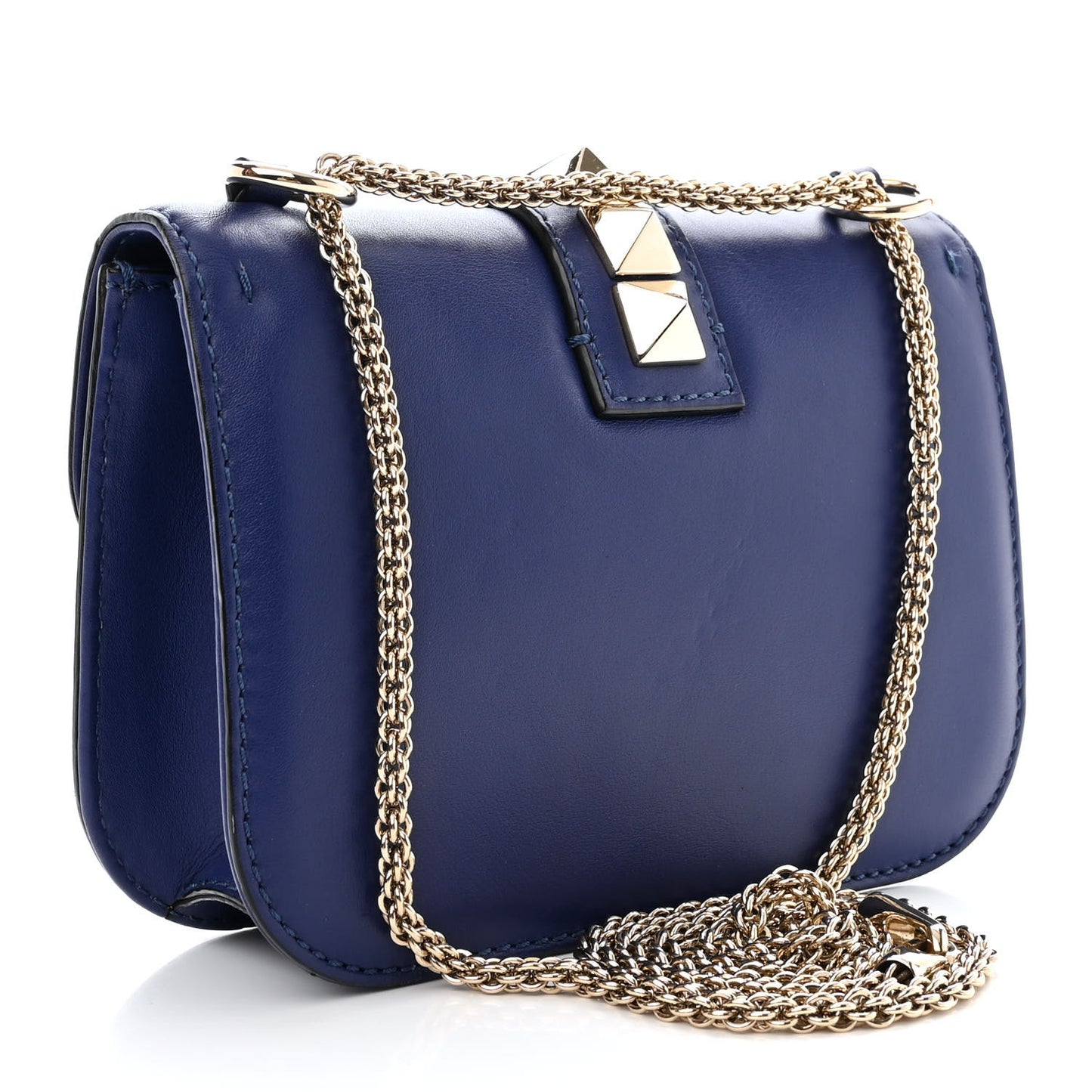 Vitello Small Glam Lock Rockstud Flap Blue China