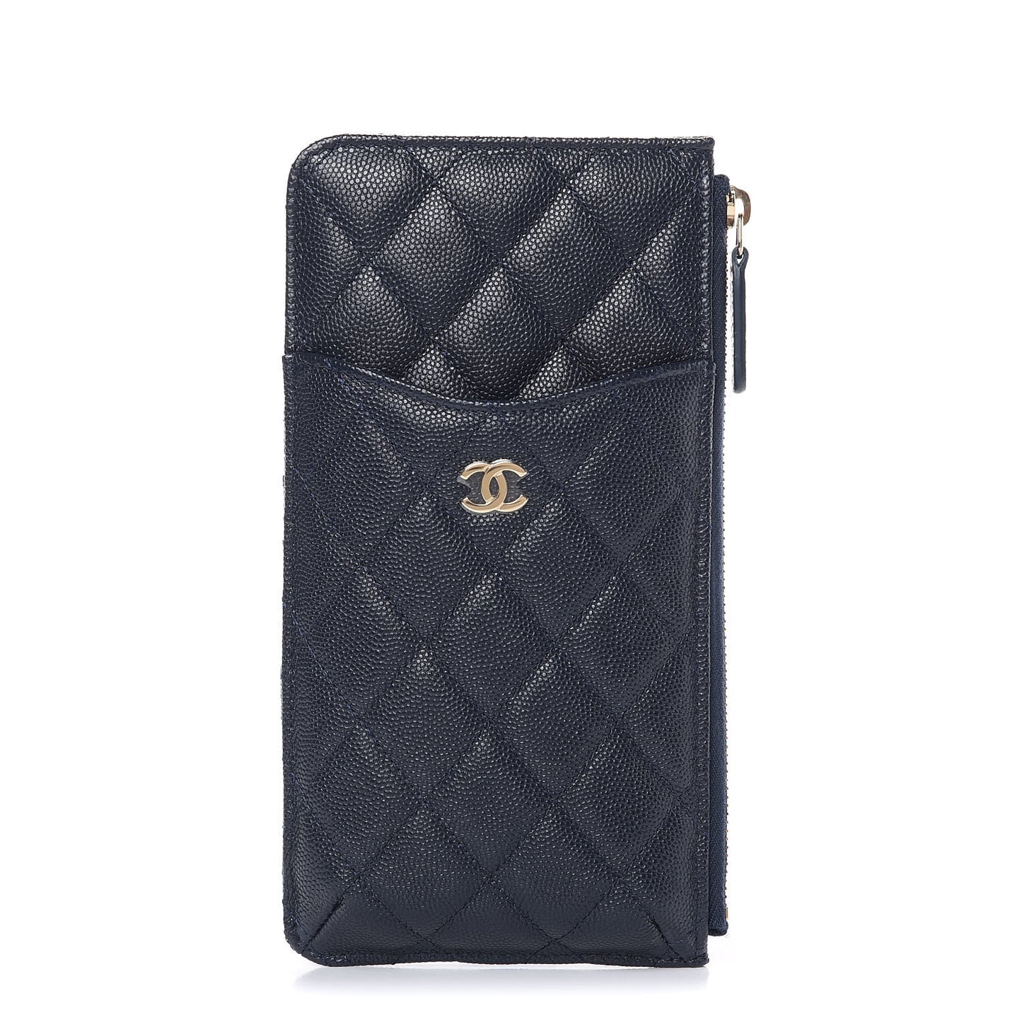 Caviar Quilted Classic Flat Wallet Pouch Navy