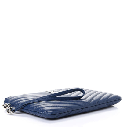 Saint Laurent Calfskin Matelasse Chevron Monogram A5 Wristlet Medium Blue 3 of 4