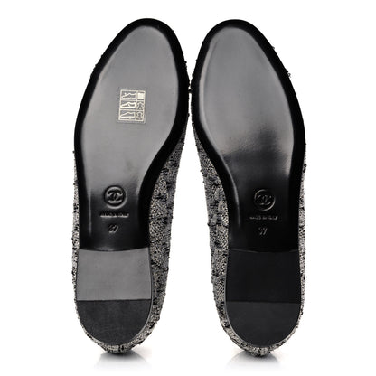 Chanel Tweed Sequin Cap Toe Ballerina Flats 37 Black Blue 5 of 11