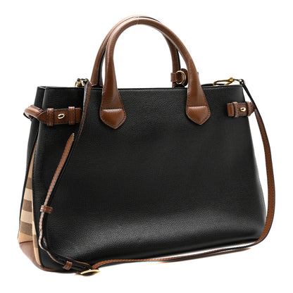 Burberry Grainy Calfskin House Check Two Tone Medium Banner Tote Black Brown 3 of 10