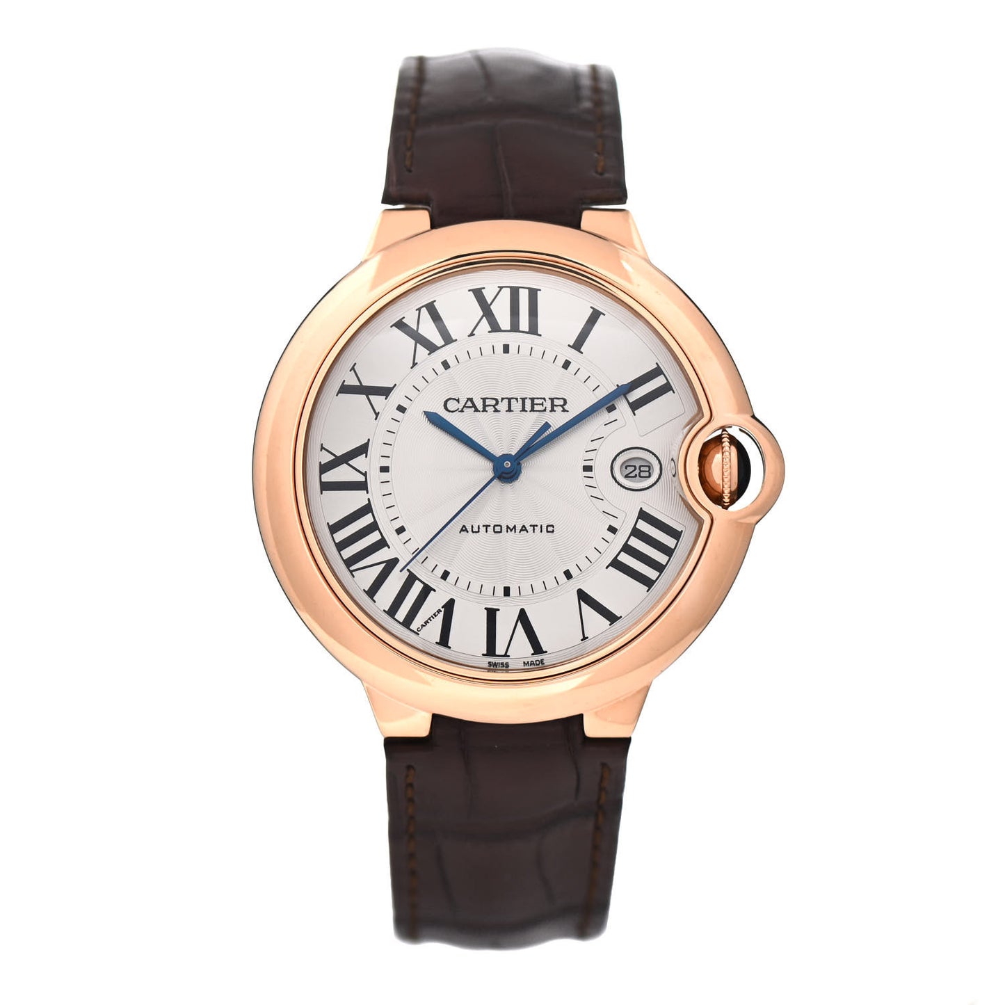 18K Pink Gold Alligator 42mm Ballon Bleu De Cartier Automatic Watch