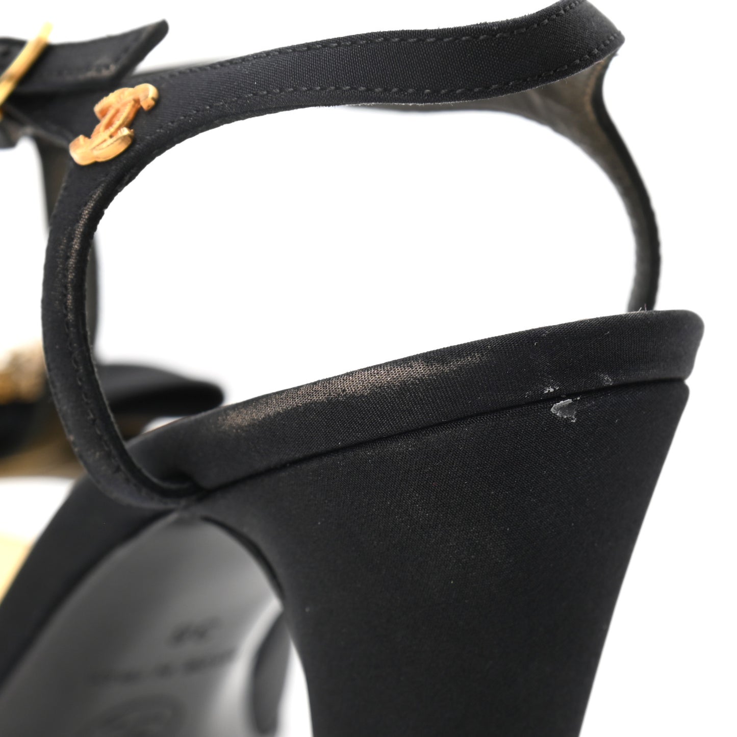 Satin Canvas Pearl Bow Sandals 38 Black