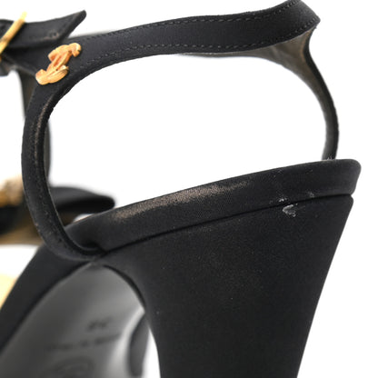 Chanel Satin Canvas Pearl Bow Sandals 38 Black 10 of 14