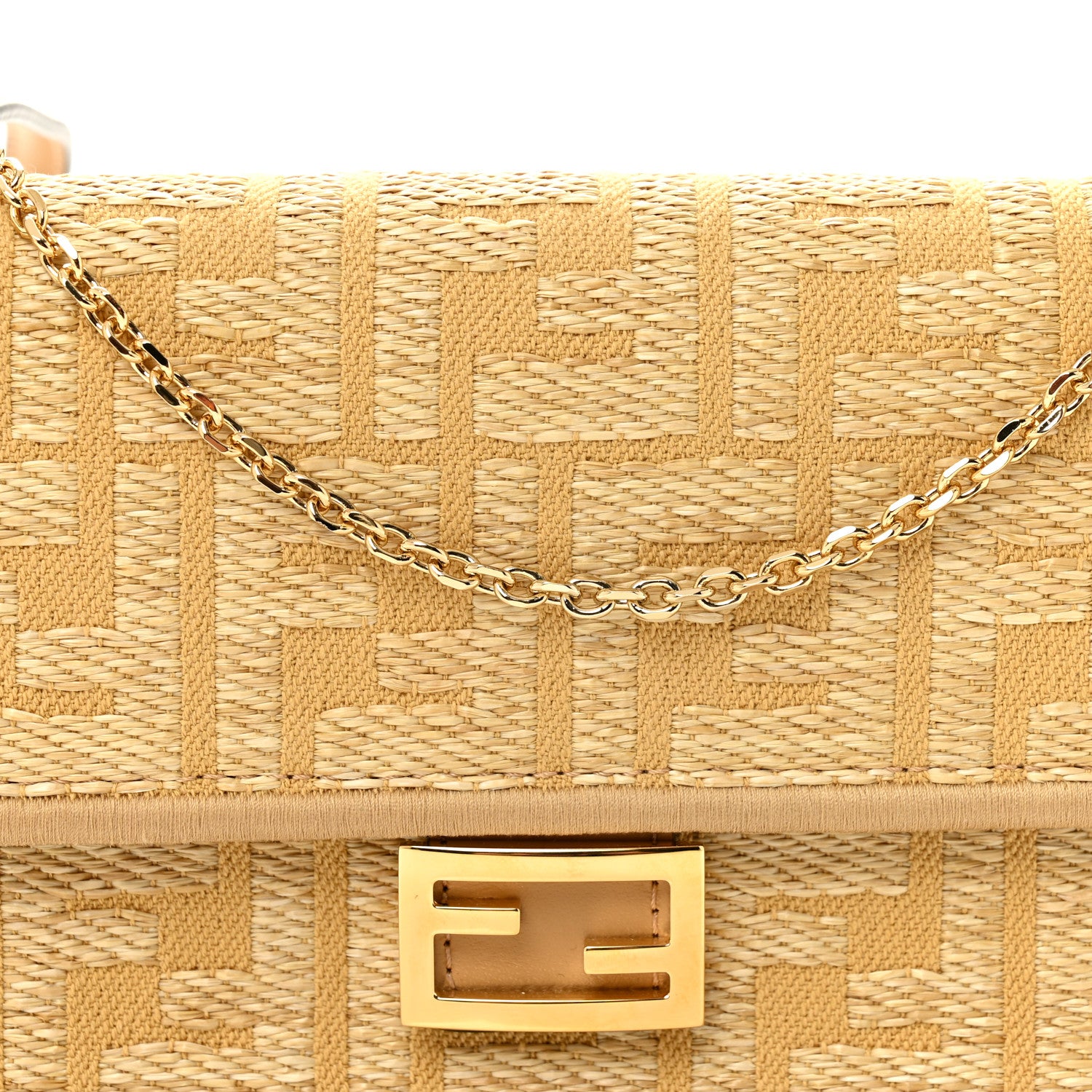 Fendi Fabric Jacquard Raffia Straw FF 1974 Wallet On Chain Natural Dark Honey 7 of 9
