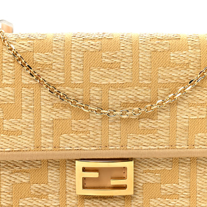 Fendi Fabric Jacquard Raffia Straw FF 1974 Wallet On Chain Natural Dark Honey 7 of 9