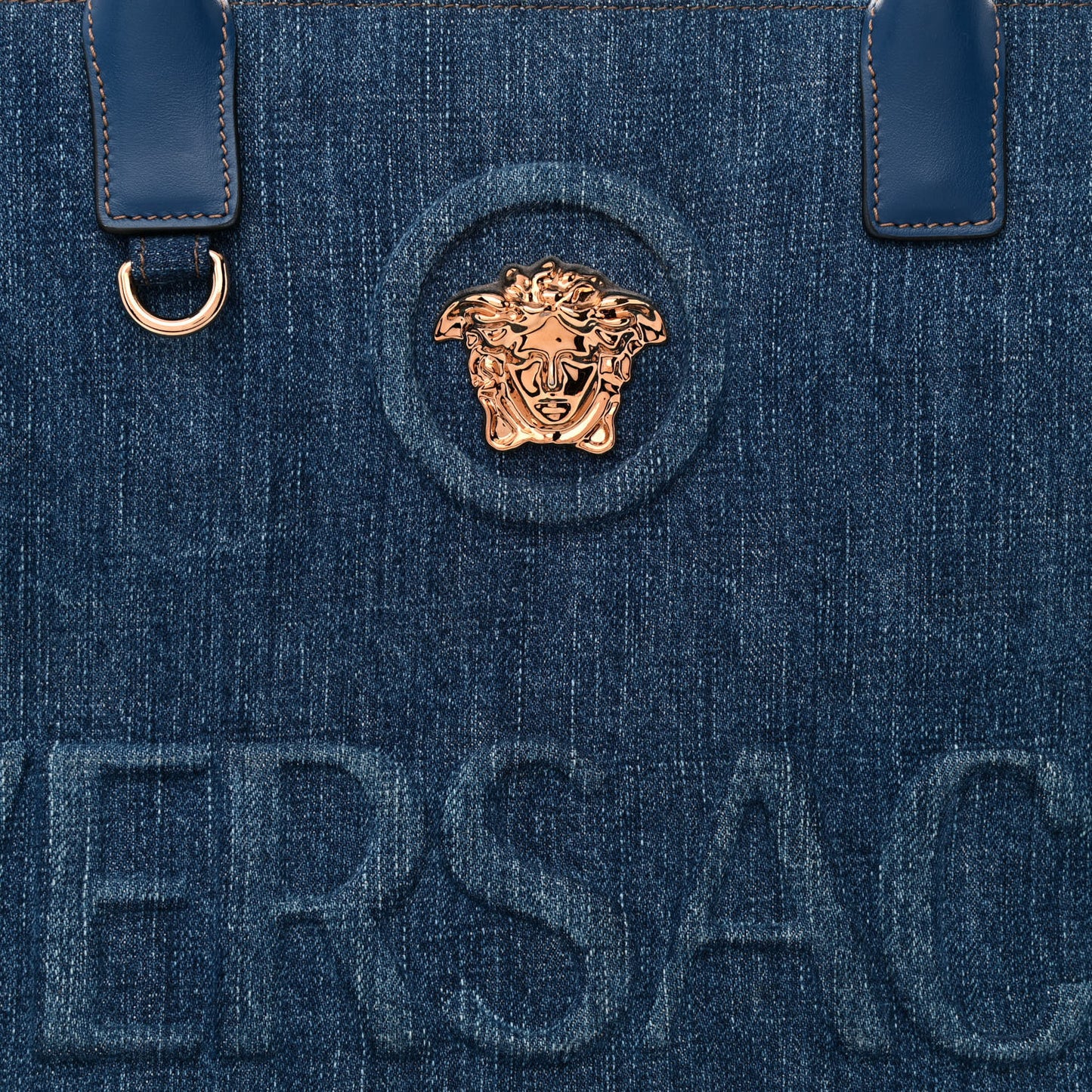 Denim Calfskin La Medusa Tote Bag Blue