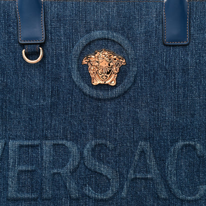 Versace Denim Calfskin La Medusa Tote Bag Blue 8 of 11