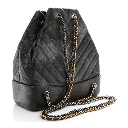 Chanel Metallic Grained Goatskin Chevron Quilted Gabrielle Backpack Dark Silver Gold 2 of 9
