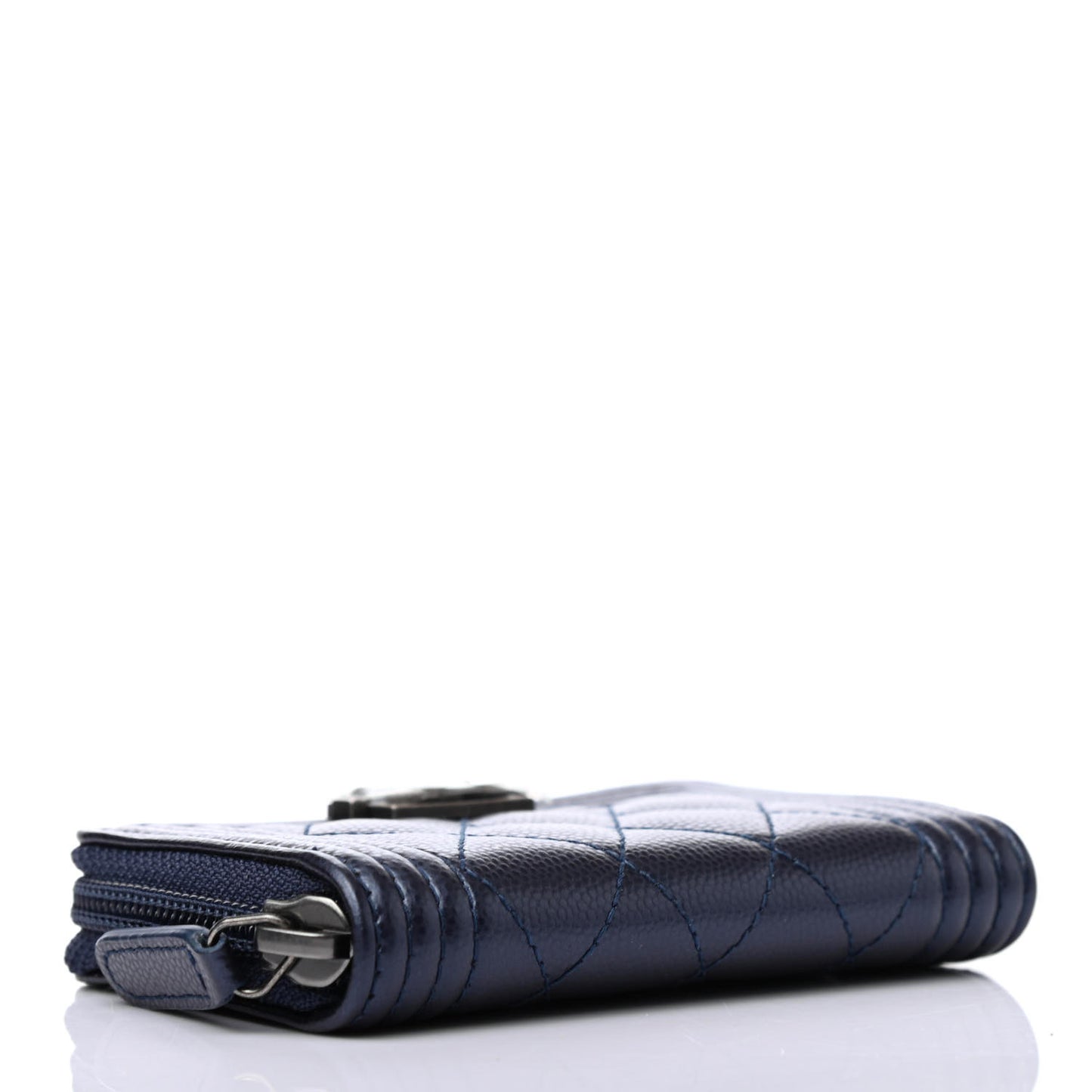 Metallic Caviar Quilted Boy Zip Around Coin Purse Wallet Navy