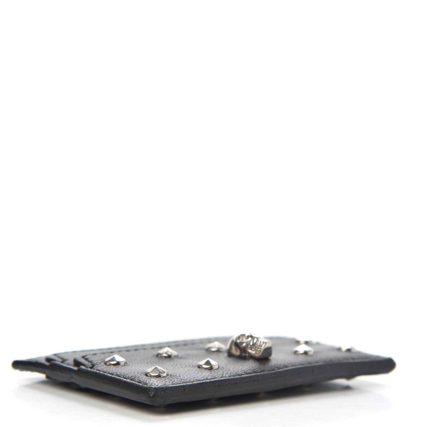 Calfskin Studded Skull Card Holder Black