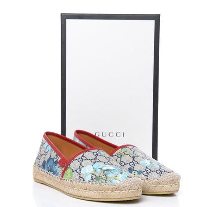 Gucci GG Supreme Monogram Blooms Espadrilles 39 Beige Blue Navy Hibiscus Red 9 of 9