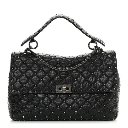 Valentino Garavani Craquele Nappa Large Rockstud Spike Shoulder Bag Black 1 of 15