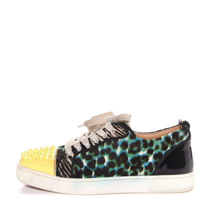 Christian Louboutin Calf Hair Leopard Print Louis Junior Spikes Flat Sneakers 38 1 of 13