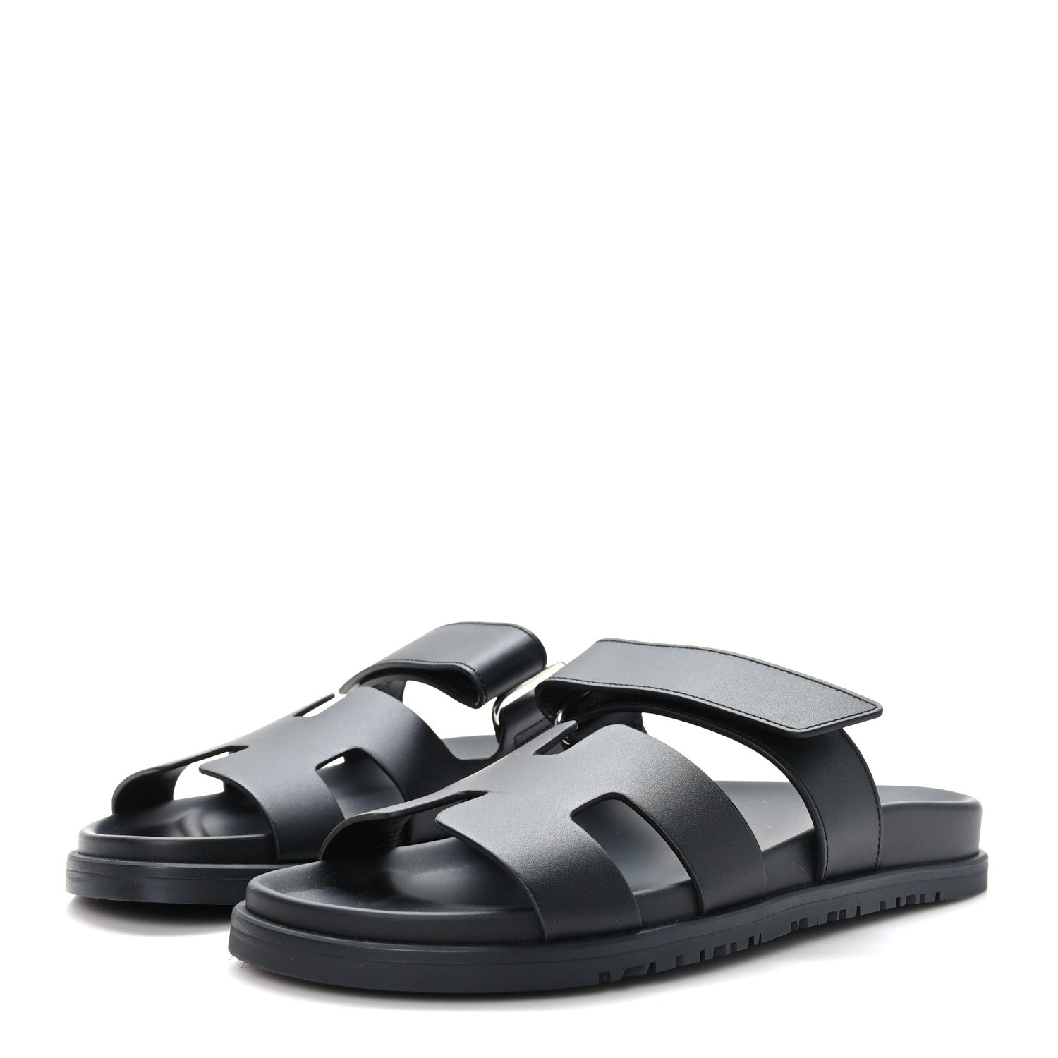 Hermes Calfskin Womens Chypre Sandals 38.5 Black 3 of 9