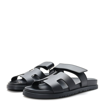 Hermes Calfskin Womens Chypre Sandals 38.5 Black 3 of 9