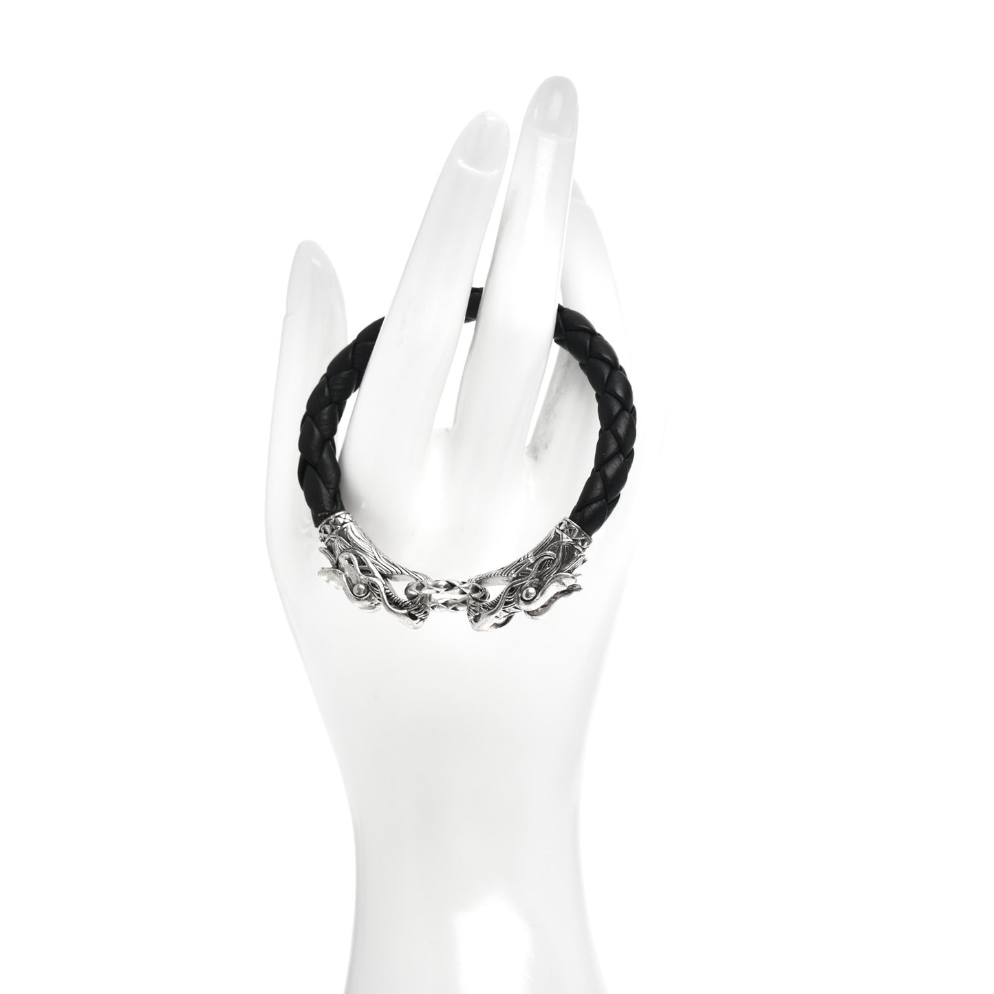 Sterling Silver Leather Naga Dragon Legend Bracelet Black
