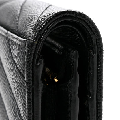 Saint Laurent Grain De Poudre Matelasse Chevron Monogram Flap Card Case Black 10 of 13