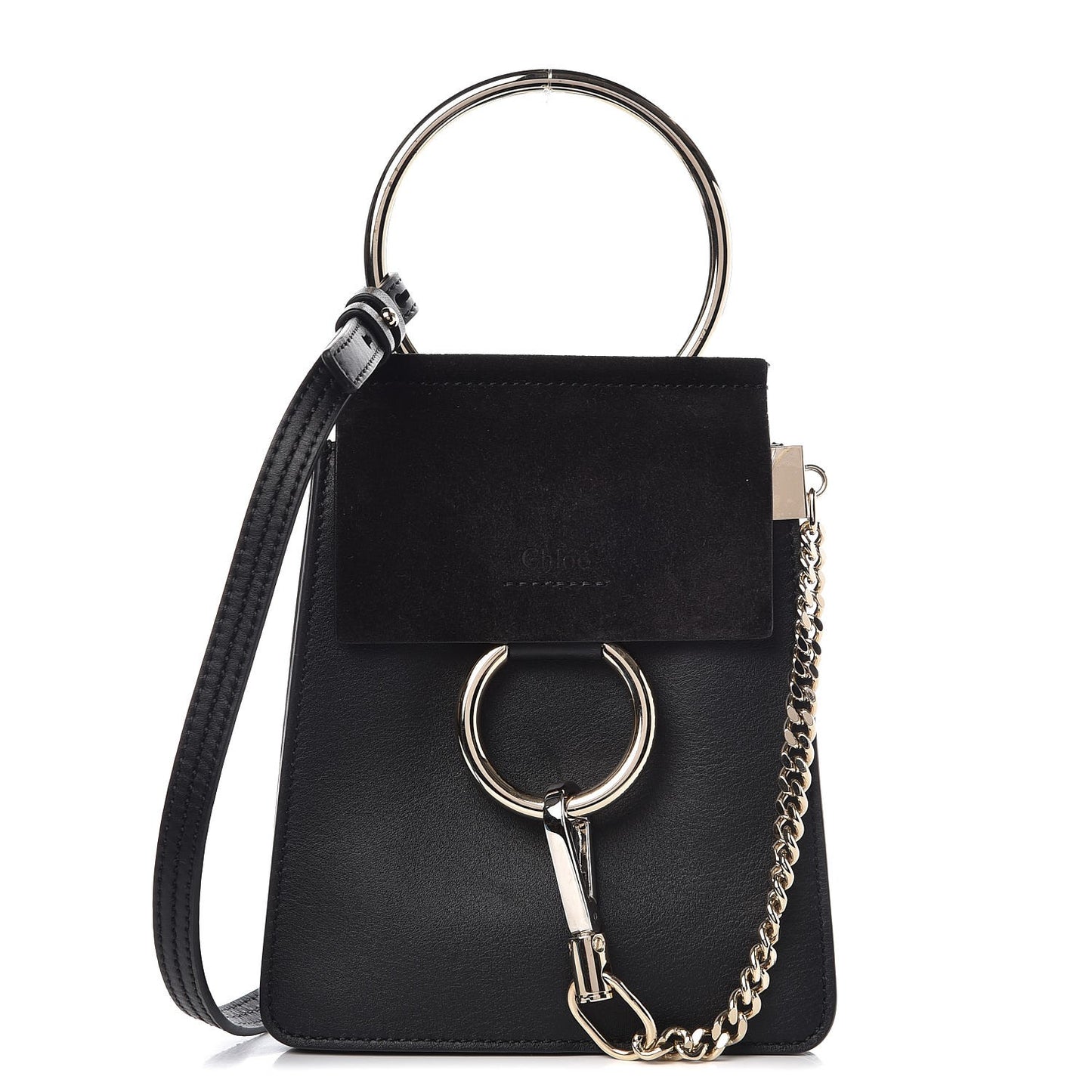 Suede Calfskin Mini Faye Bracelet Bag Black