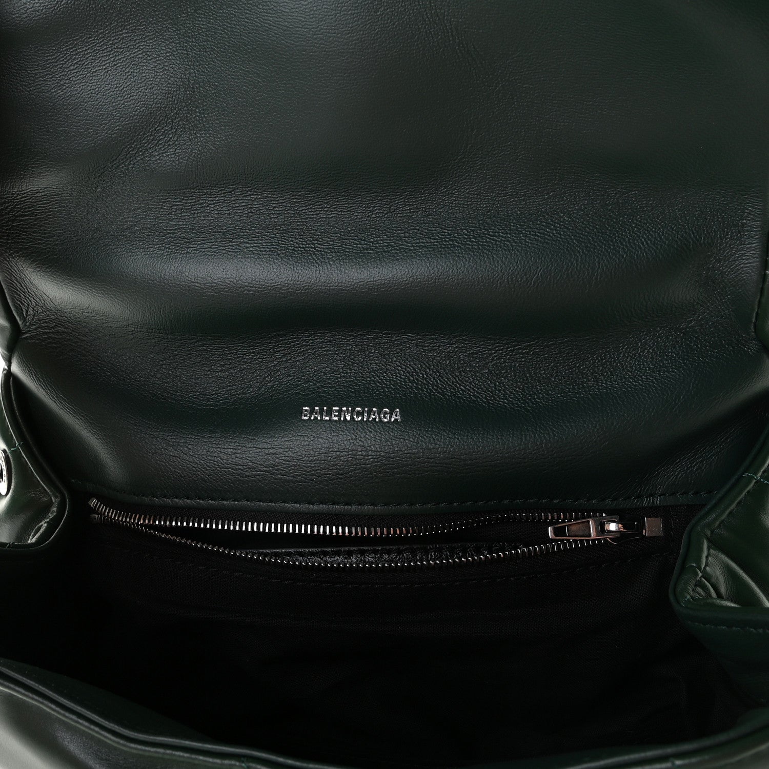 Balenciaga Nappa Calfskin Quilted Touch B Puffy Clutch Forest Green 6 of 9