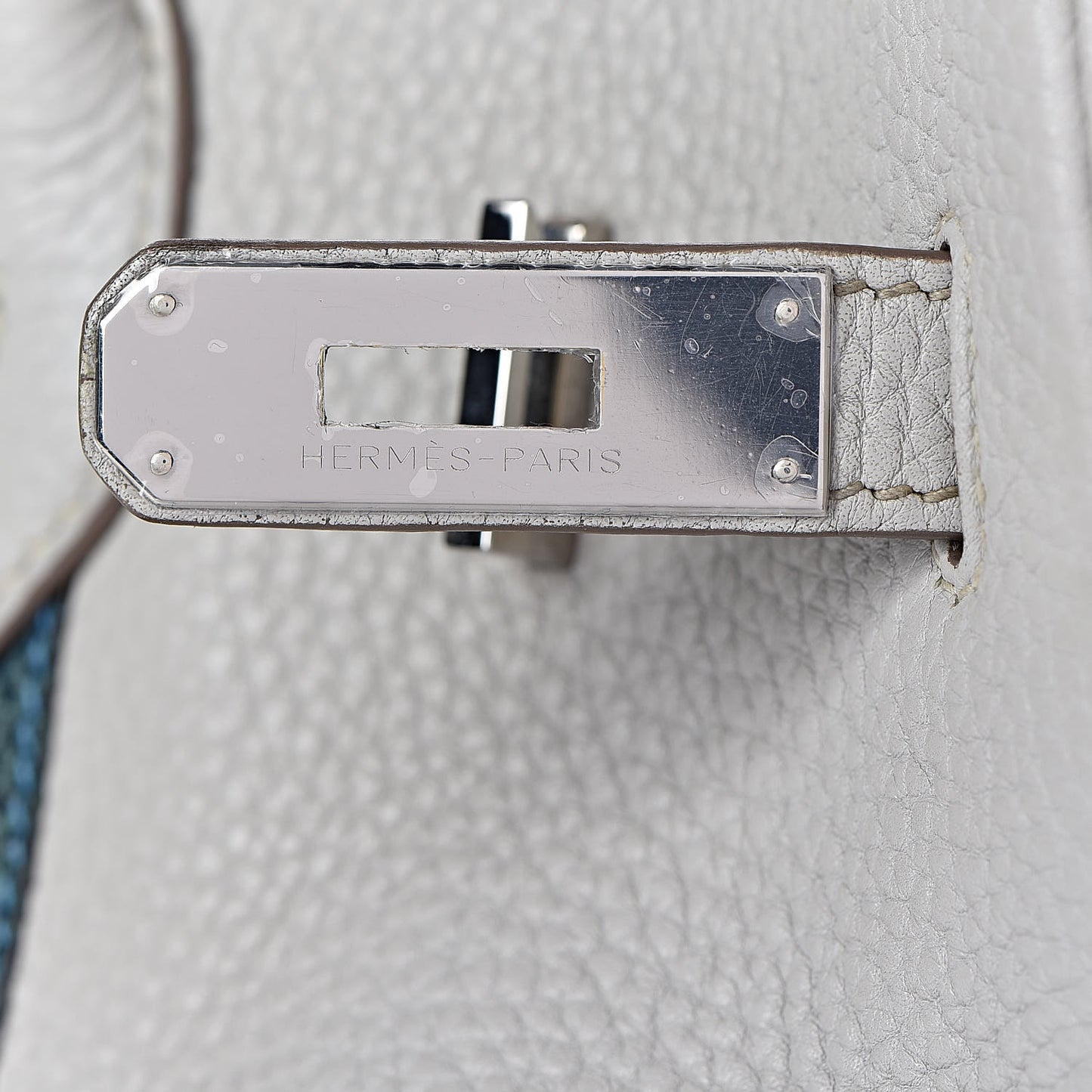 Taurillon Clemence Lizard Club Birkin 35 Gris Perle White Mykonos
