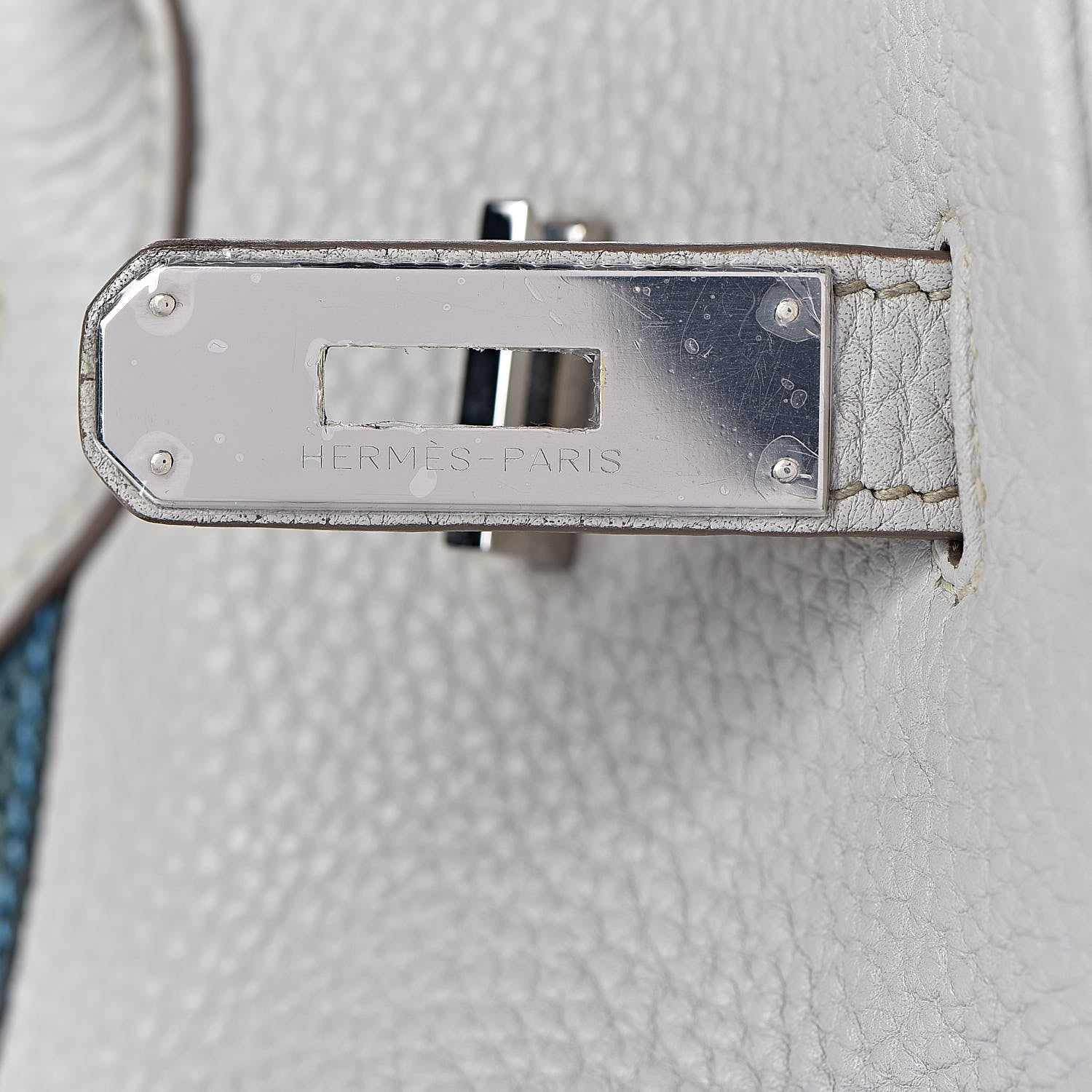 Hermes Taurillon Clemence Lizard Club Birkin 35 Gris Perle White Mykonos 20 of 39