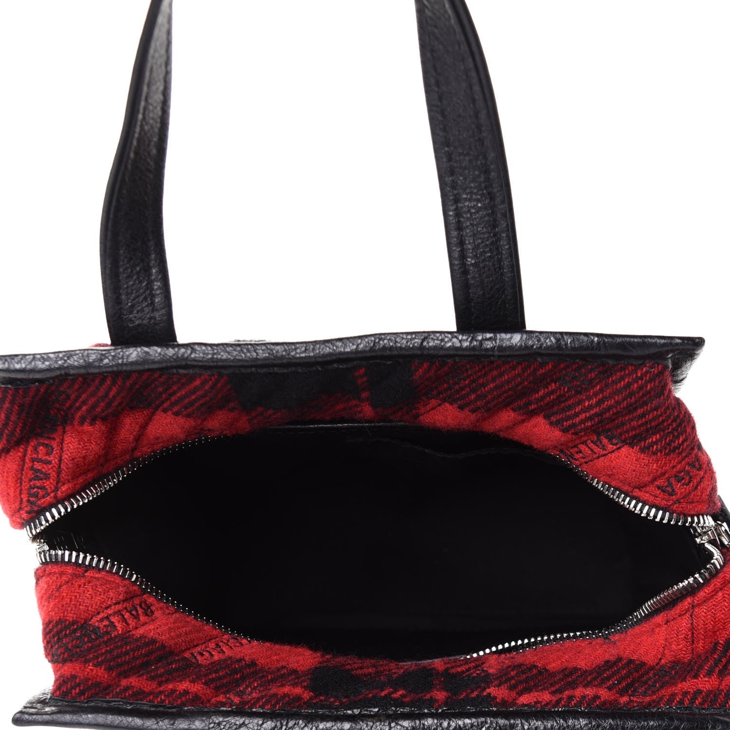 Balenciaga Wool Cuir Arena Plaid Diagonal Allover Logo Matelasse XS Bazar Shopper Tote Red Black 5 of 10
