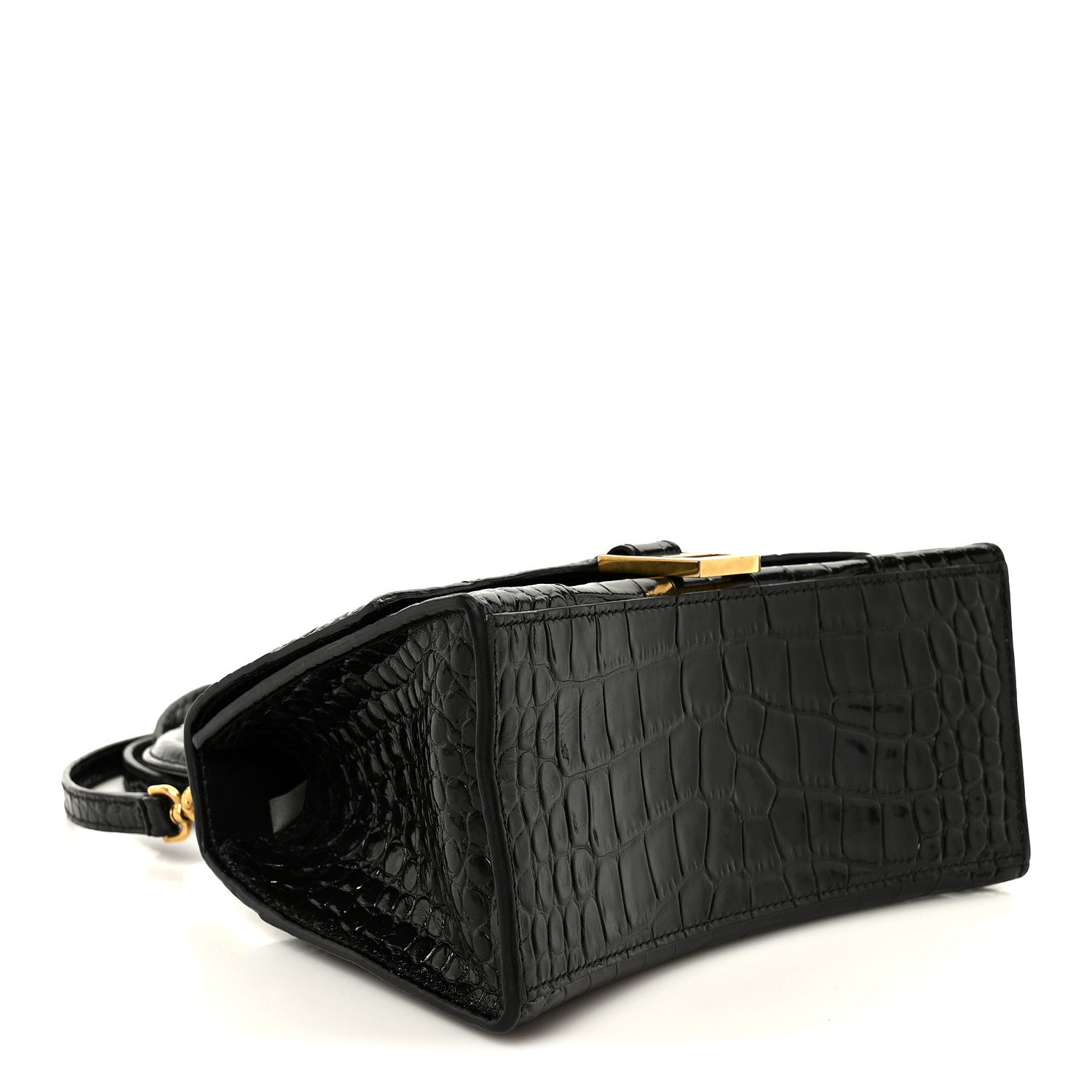 Balenciaga Shiny Calfskin Crocodile Embossed Small Hourglass Top Handle Bag Black 4 of 11
