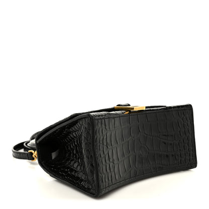 Balenciaga Shiny Calfskin Crocodile Embossed Small Hourglass Top Handle Bag Black 4 of 11