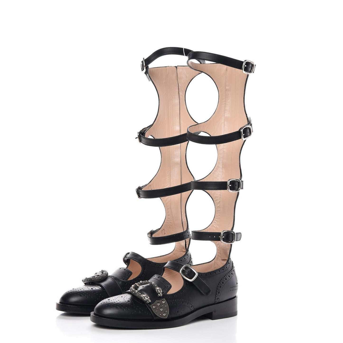Calfskin Queercore Brogue Knee High Boots 38.5 Black