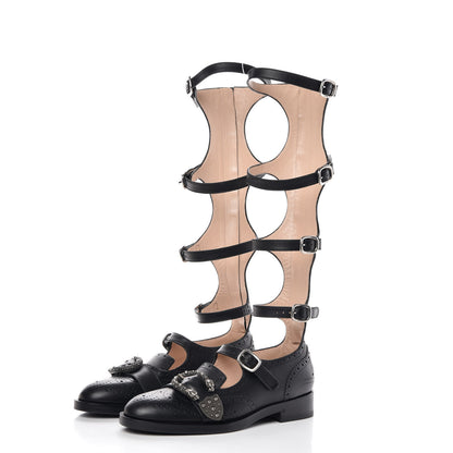 Gucci Calfskin Queercore Brogue Knee High Boots 38.5 Black 3 of 7