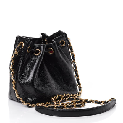 Chanel Shiny Aged Calfskin CC Chain Mini Drawstring Bag Black 2 of 4