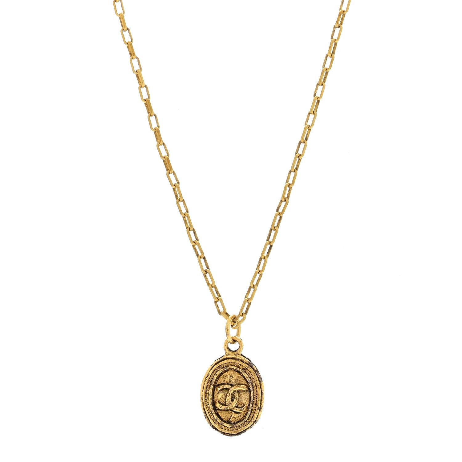 Chanel CC Oval Pendant Necklace Gold 1 of 4