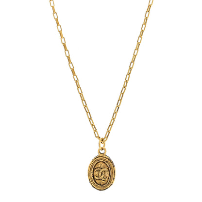 Chanel CC Oval Pendant Necklace Gold 1 of 4