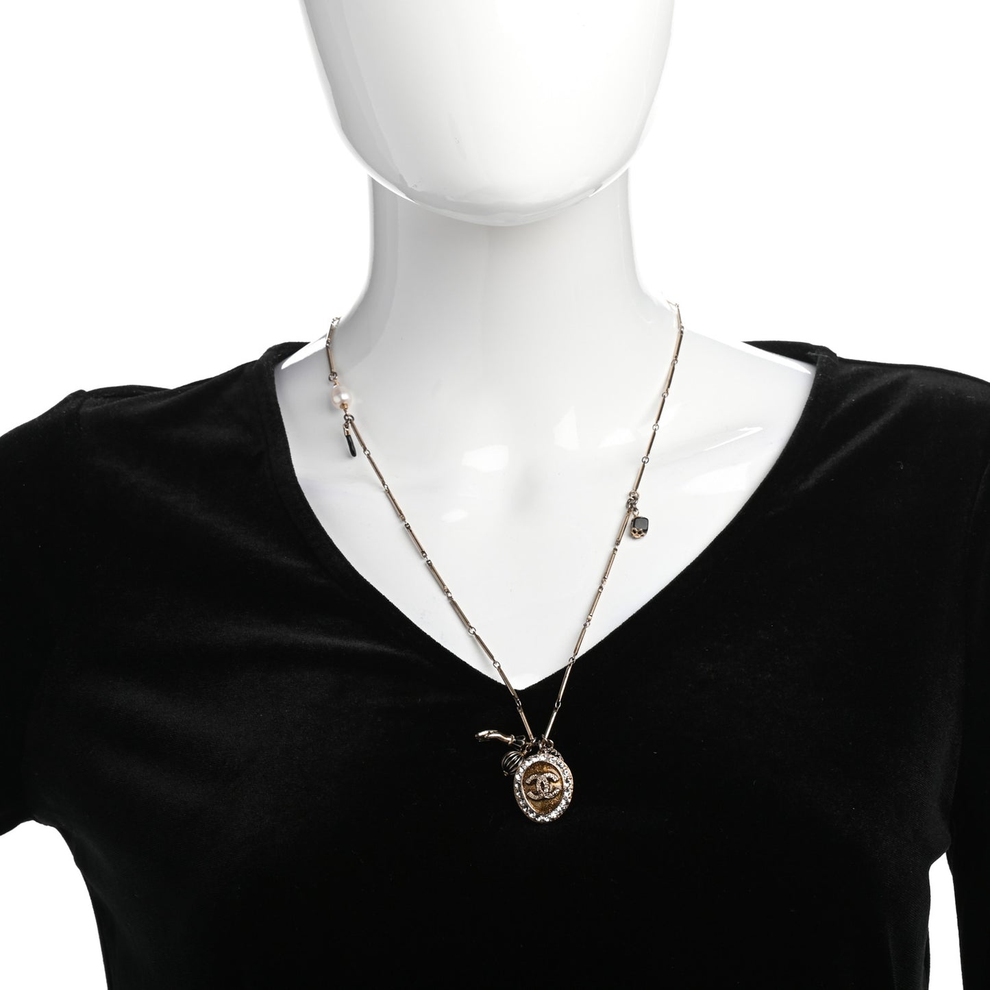 Crystal Enamel CC Charms Necklace Gold