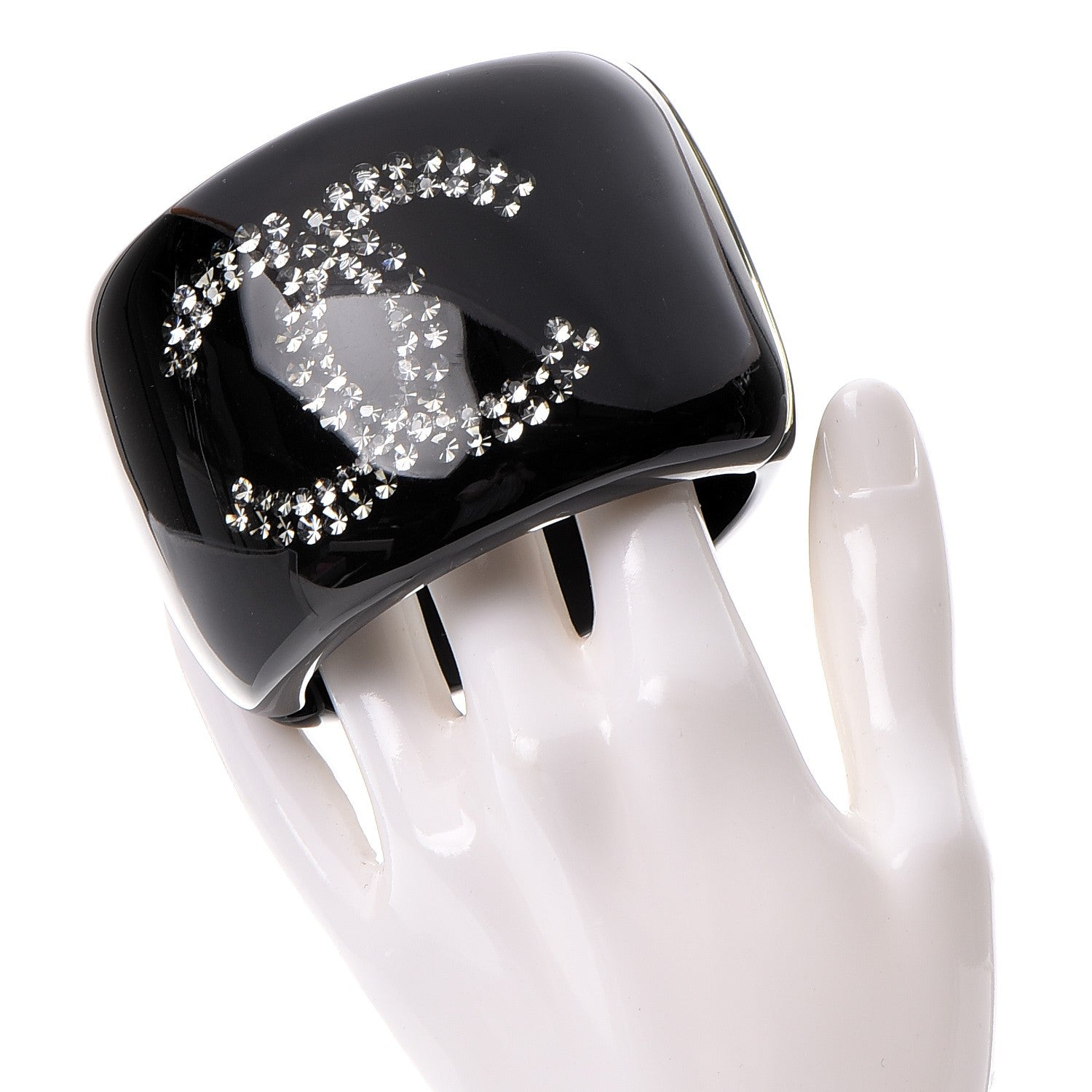 Chanel Resin Crystal CC Cuff Black 2 of 5