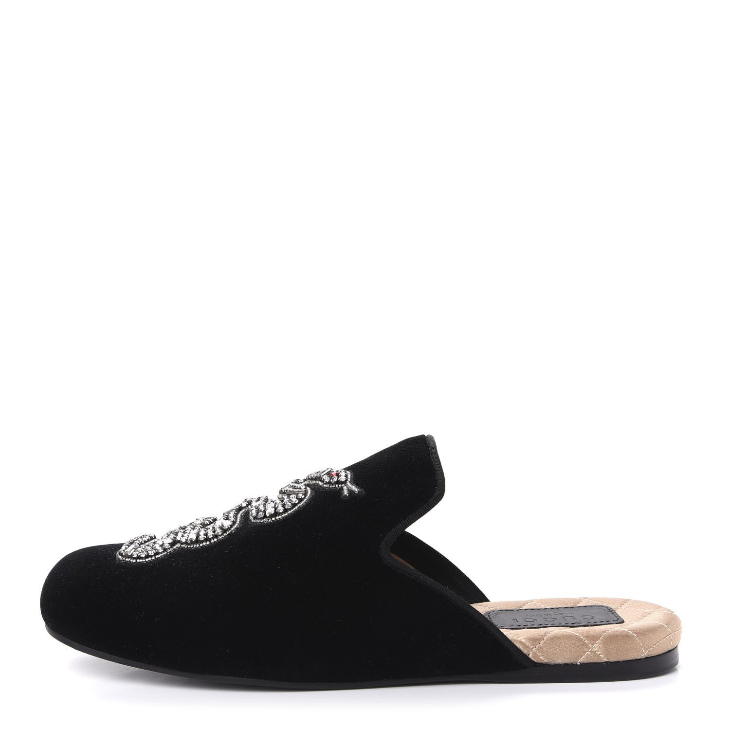 Gucci Velvet Crystal Snake Embroidered Womens Slippers 35 Black 1 of 10
