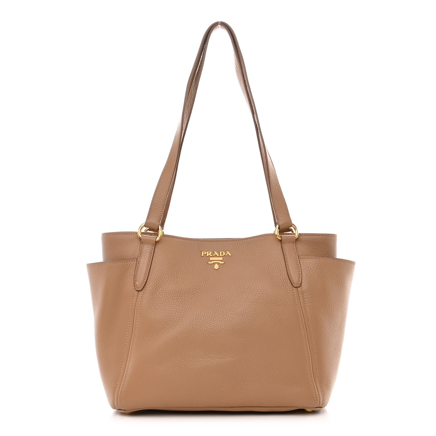 Prada Vitello Daino Side Pocket Shoulder Bag Tote Sesamo 1 of 12