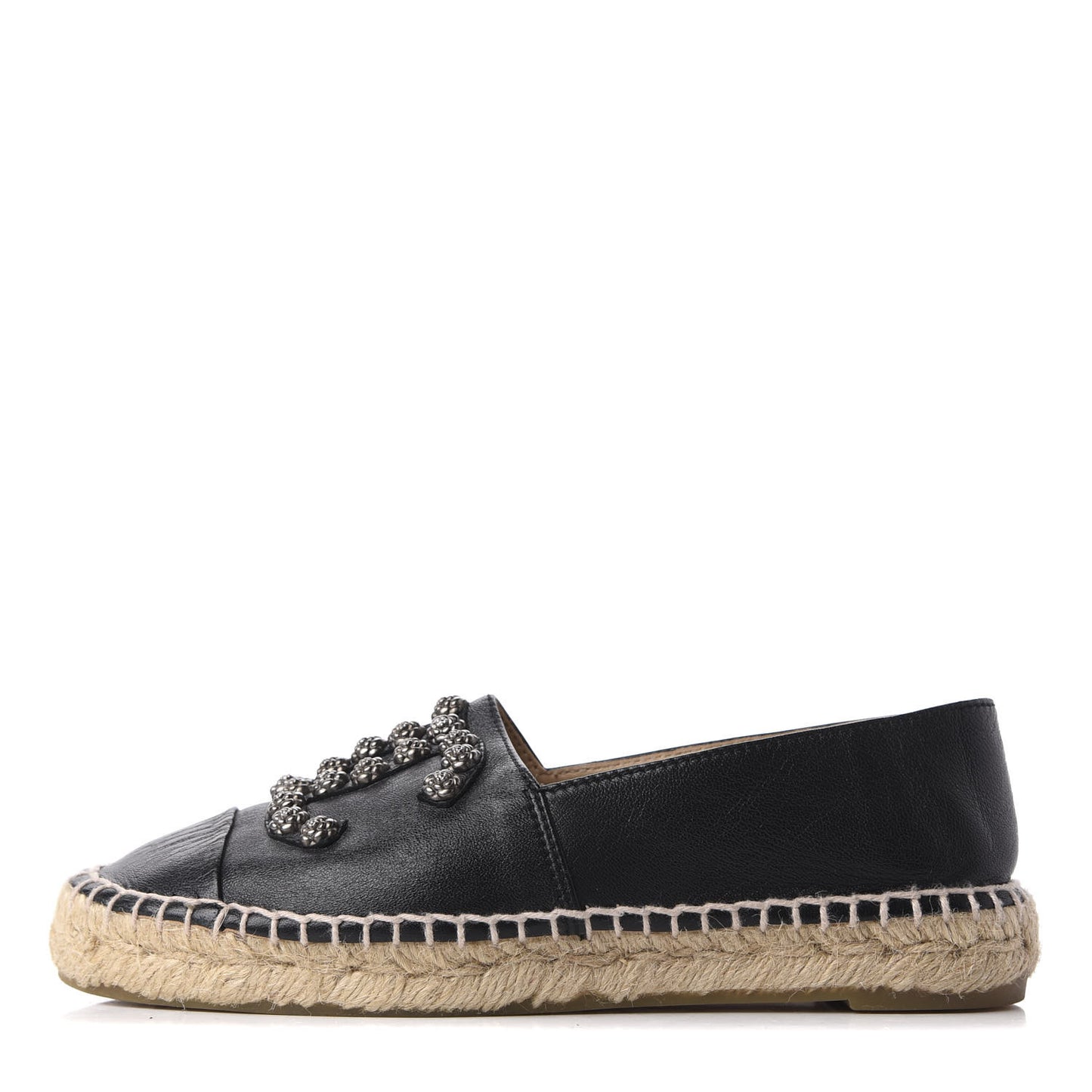 Lambskin Camellia CC Stud Espadrilles 35 Black