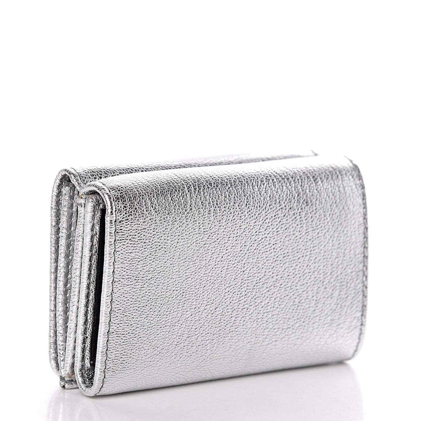 Metallic Goatskin Logo Mini Everyday Wallet Argent Black