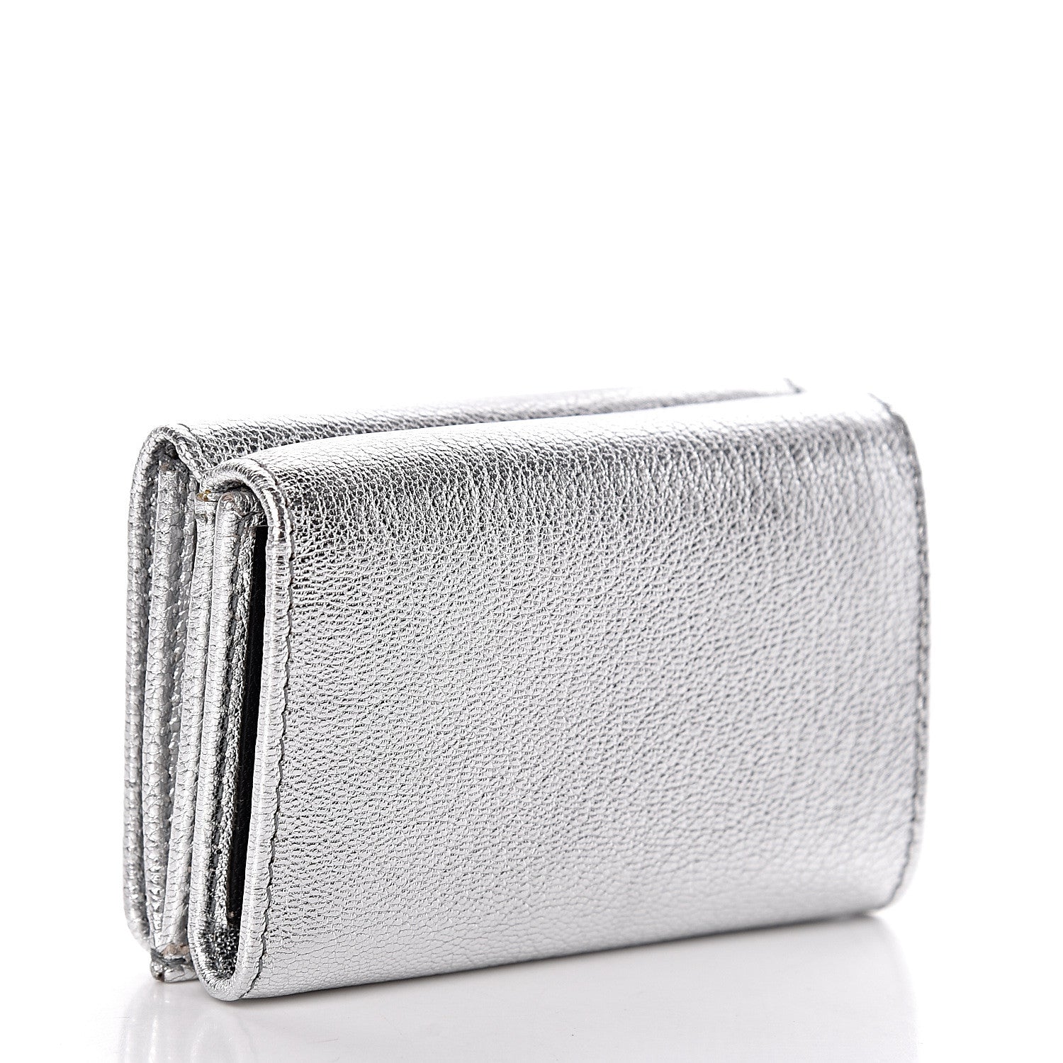 Balenciaga Metallic Goatskin Logo Mini Everyday Wallet Argent Black 3 of 11