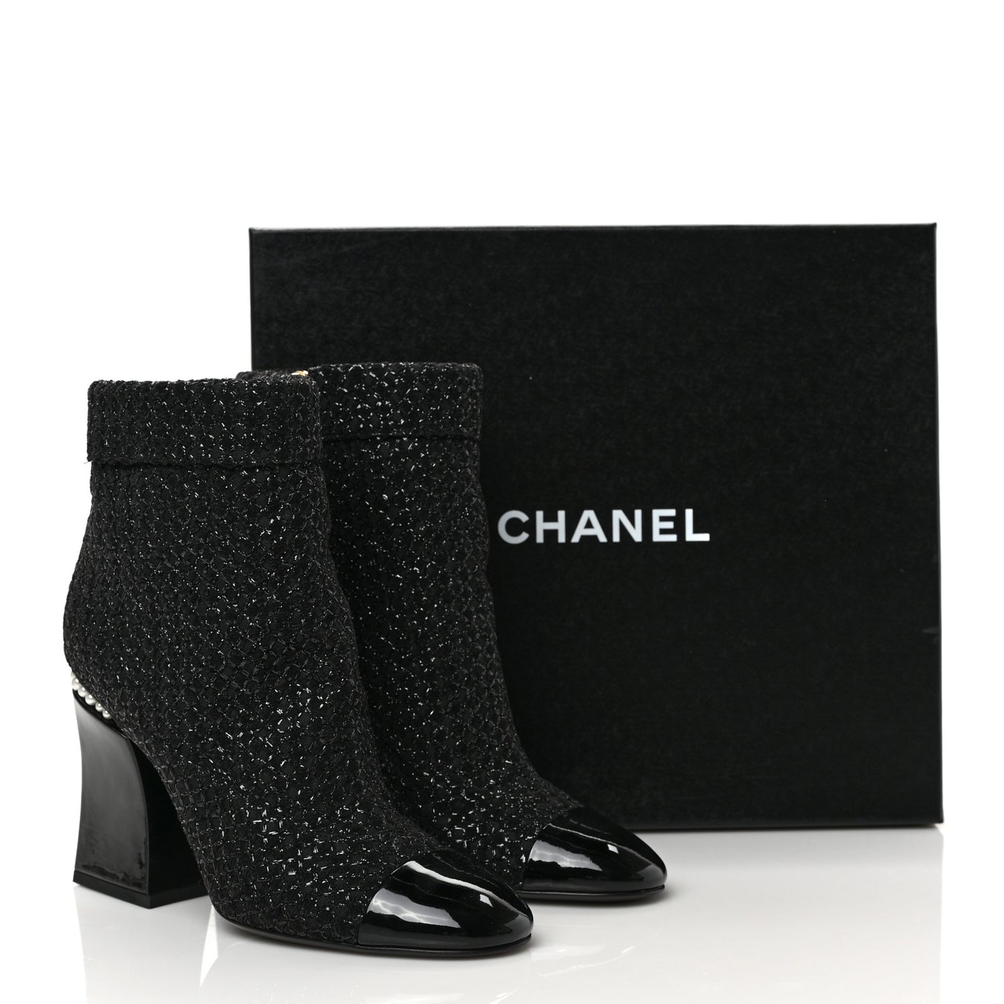 Tweed Pearl Cap Toe Boots 39.5 Black