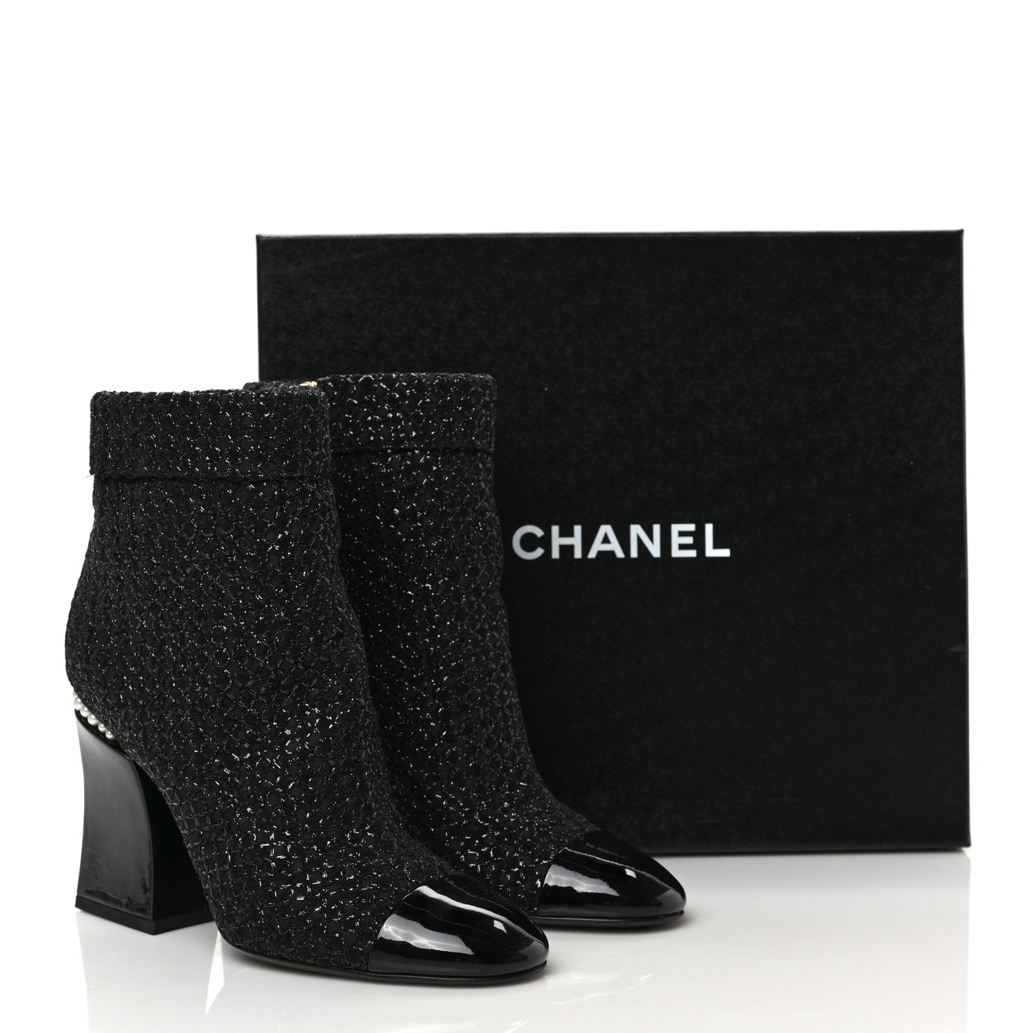 Chanel Tweed Pearl Cap Toe Boots 39.5 Black 9 of 9