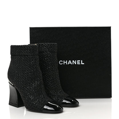 Chanel Tweed Pearl Cap Toe Boots 39.5 Black 9 of 9