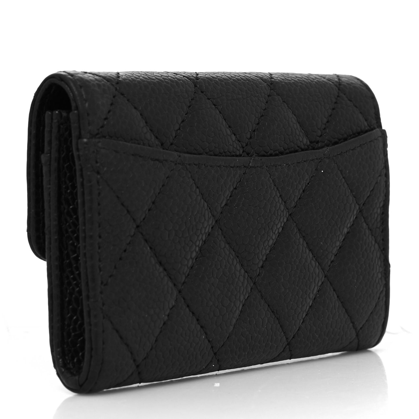 Caviar Quilted Flap Card Holder Wallet Black