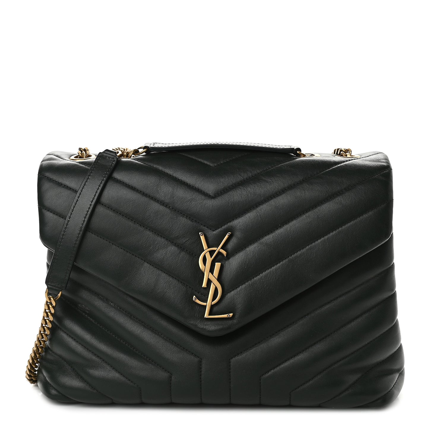 Calfskin Y Quilted Monogram Medium Loulou Chain Satchel Olive