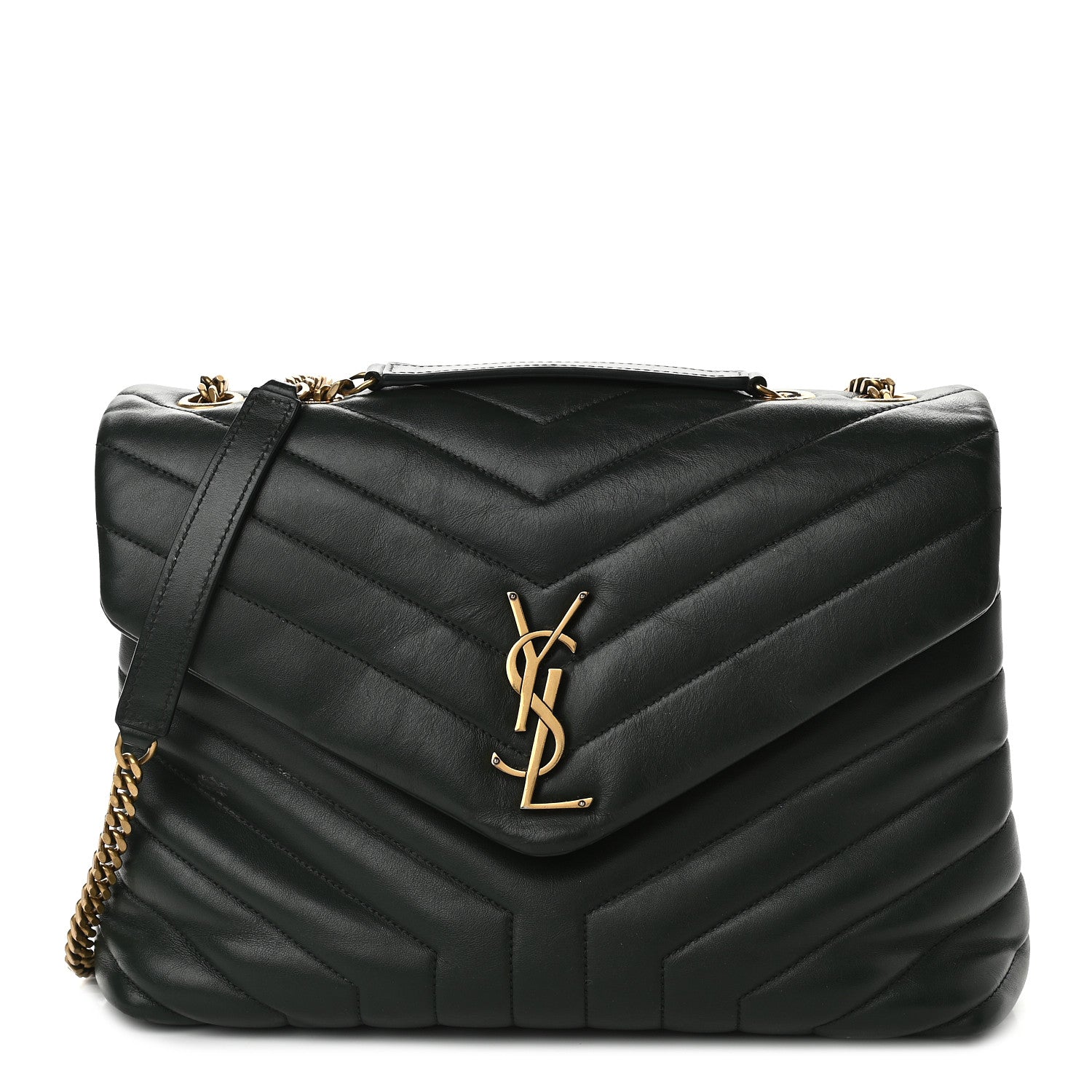 Saint Laurent Calfskin Y Quilted Monogram Medium Loulou Chain Satchel Olive 1 of 11