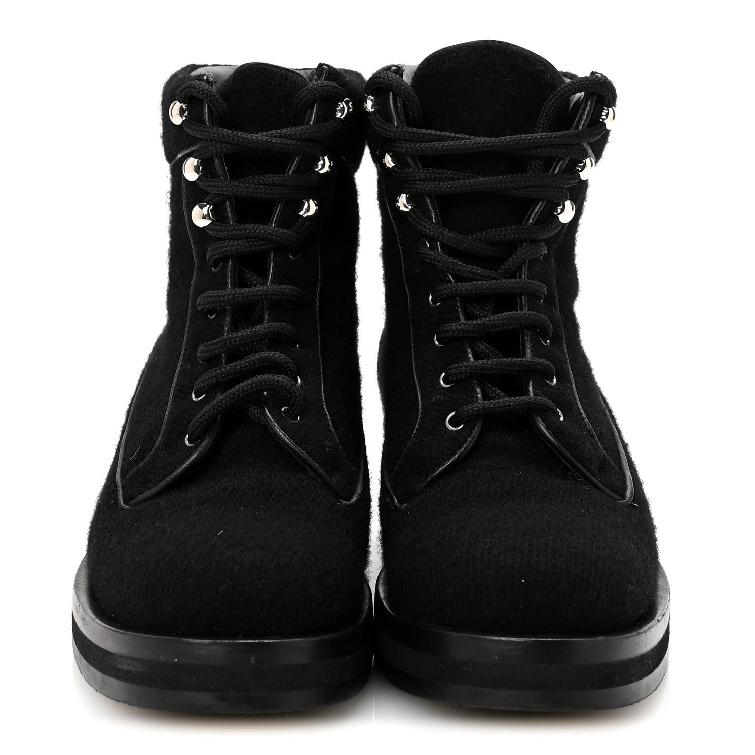 Chanel Tweed Lace Up Short Boots 37 Black 6 of 20