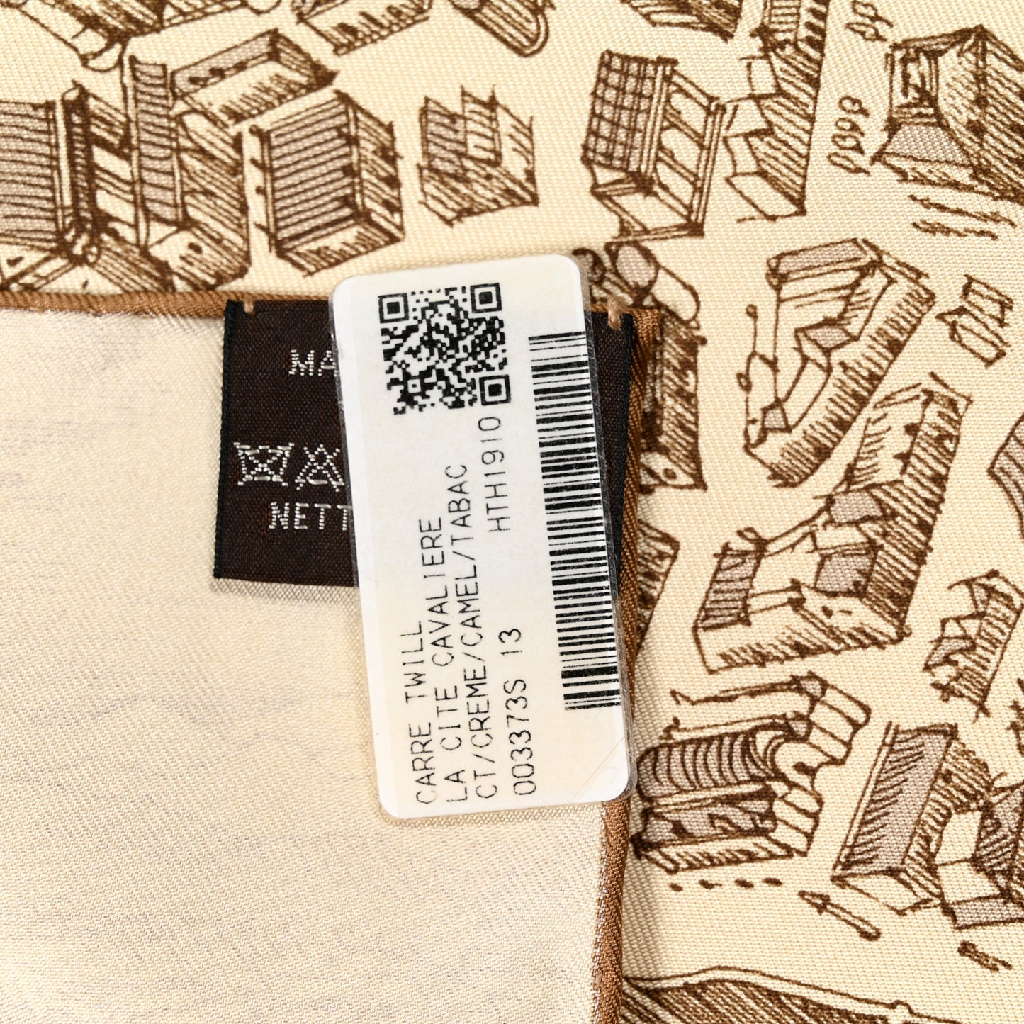 Silk Twill La Cite Cavaliere Scarf 90 Creme Camel Tabac